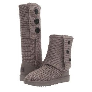 UGG Australia #5819 Classic Cardi Grey Knit Fold Over Boots/Booties Size US 6